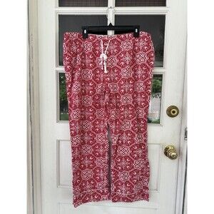 Lands End Womens Red White Snowflake Print Flannel Pajama Lounge Bottoms 18p
